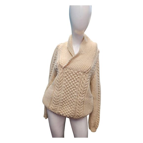 Mens Chunky Handknit Fishermans Sweater Cream Wool Size Large - Picture 1 of 8